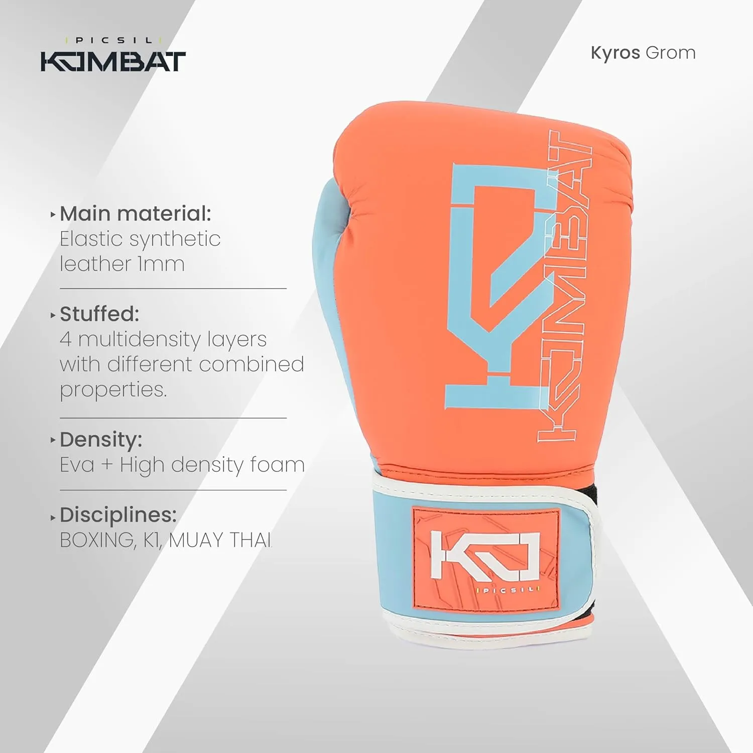 Picsil Kombat Kyros Grom Boxing Gloves, Training and Combat Gloves for Muay Thai, MMA, Kickboxing, Unisex Design