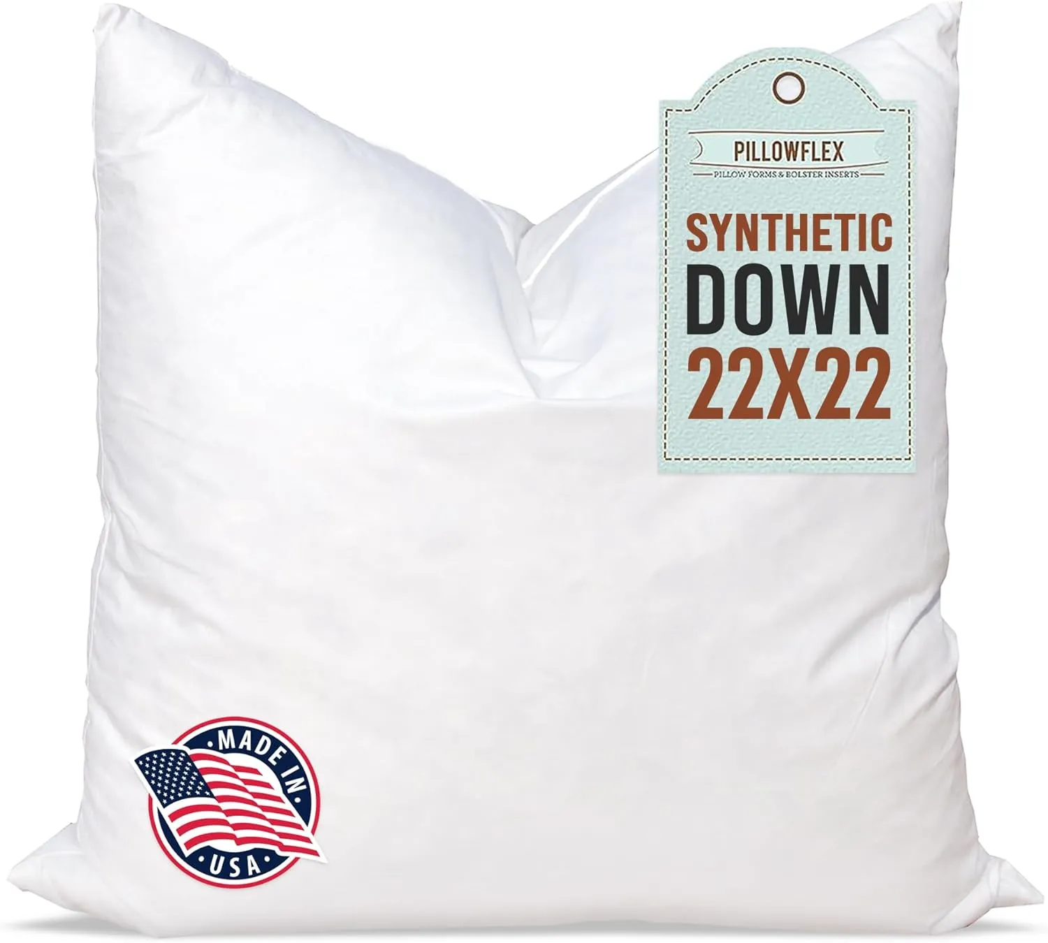 Pillowflex Synthetic Down Pillow Insert - 22x22 Down Alternative, Ultra Soft Large Square Throw Pillow, Couch Sham, Bed Sleeping - 1 Decorative Accent Form