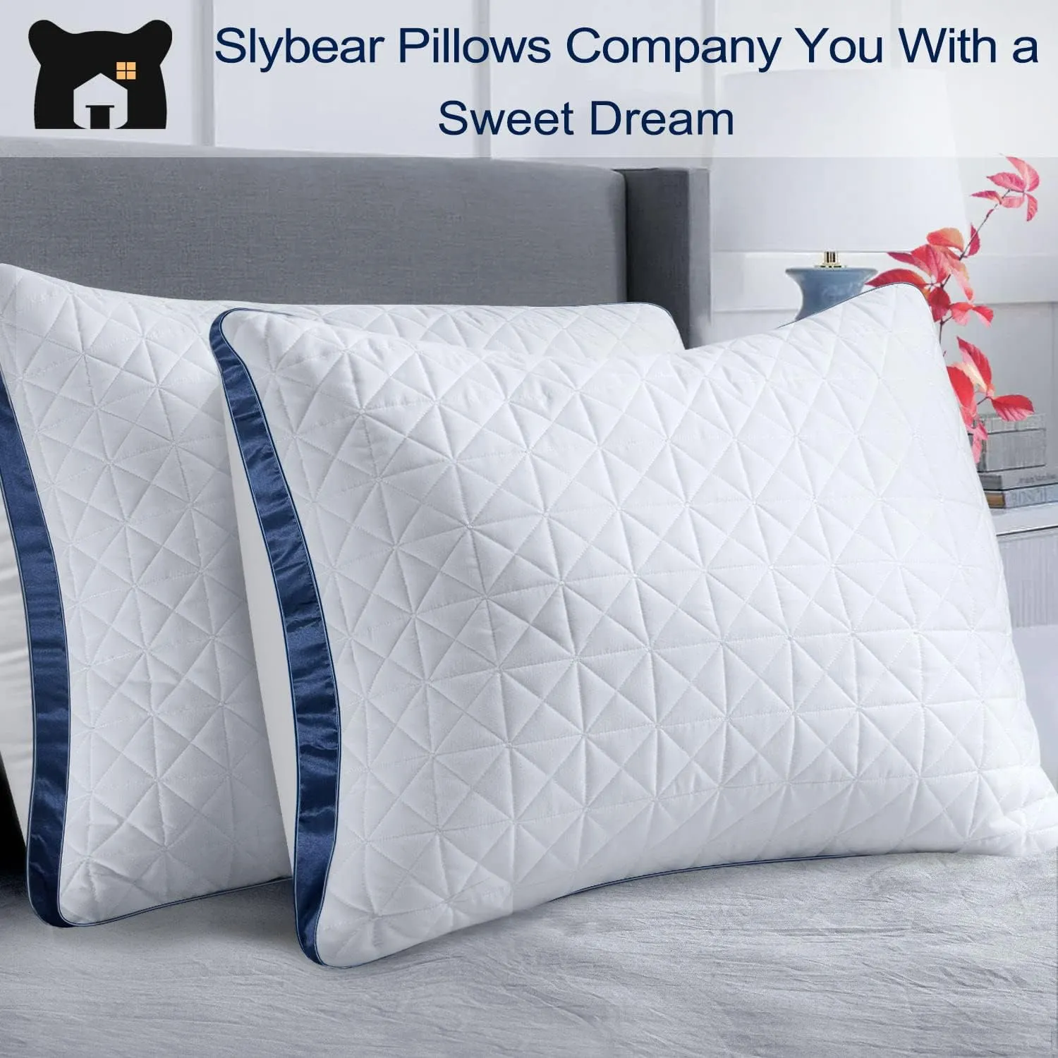 Pillows Standard Size Set of 2 Cooling Hotel Luxury Bed Pillows for Sleeping 2 Pack, Supportive Breathable Down Alternative Gusset Standard Pillow for Back Stomach or Side Sleepers