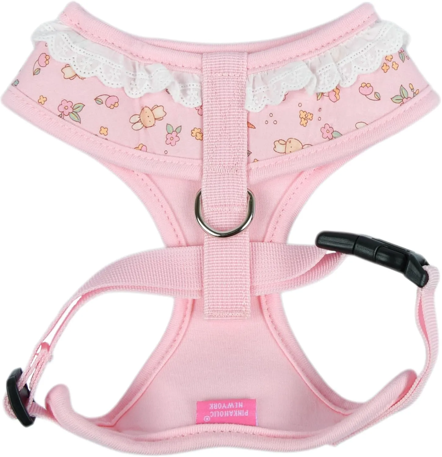 Pinkaholic New York Amara Dog Harness (Over-The-Head) Flower Pattern Fashionable Cute Spring Summer Harness for Small Dogs, Light Pink, Large