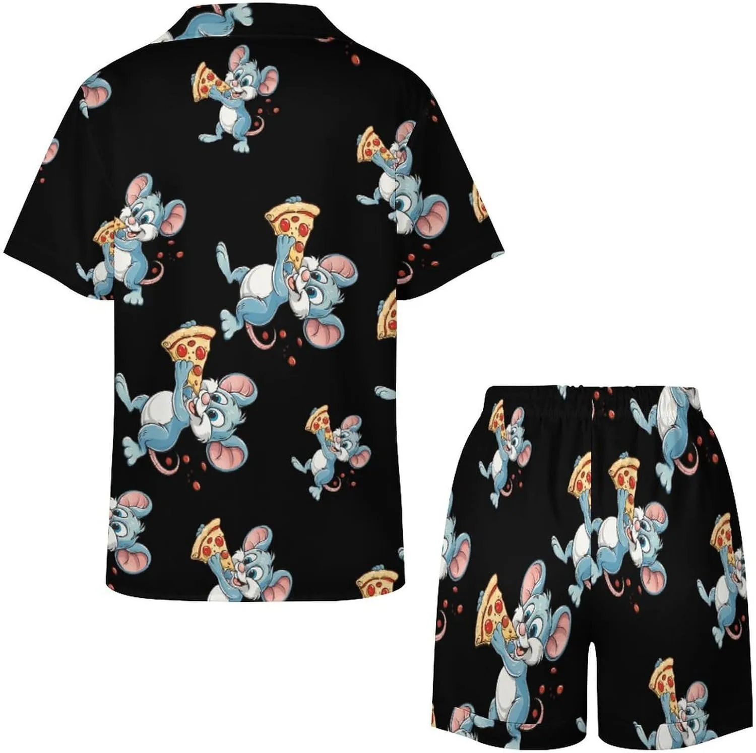 Pizza Rat Women's Satin Pajama Set Short Sleeve Button Down Sleepwear Loungewear Pj Set