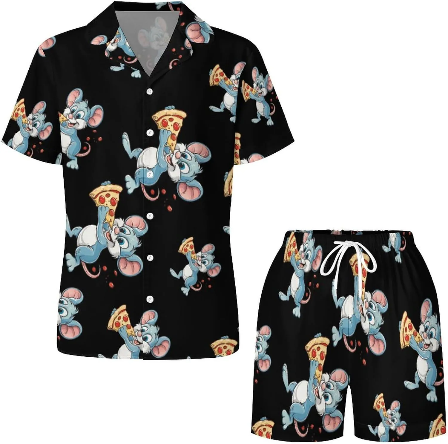 Pizza Rat Women's Satin Pajama Set Short Sleeve Button Down Sleepwear Loungewear Pj Set