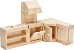 PlanToys Wooden Classic Line of Dollhouse Furniture- Kitchen Set (9013) | Sustainably Made from Rubberwood and Non-Toxic Paints and Dyes |PlanNatural Classic Wooden Toy Collection