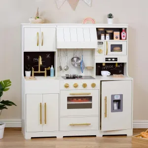 Play Kitchen for Kids with Various Interactive Toddler Kitchen Play Features and 19 Pcs Pretend Wooden Kids Kitchen playset Accessories, Toy Kitchen Set for Boys and Girls Ages 3 
