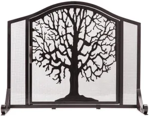 Plow & Hearth Metal Fireplace Screen Tree of Life Black | 38" W x 31" H | Flatguard | Spark Guard Grate | Iron Fire Place Cover | Wood Stove Accessories