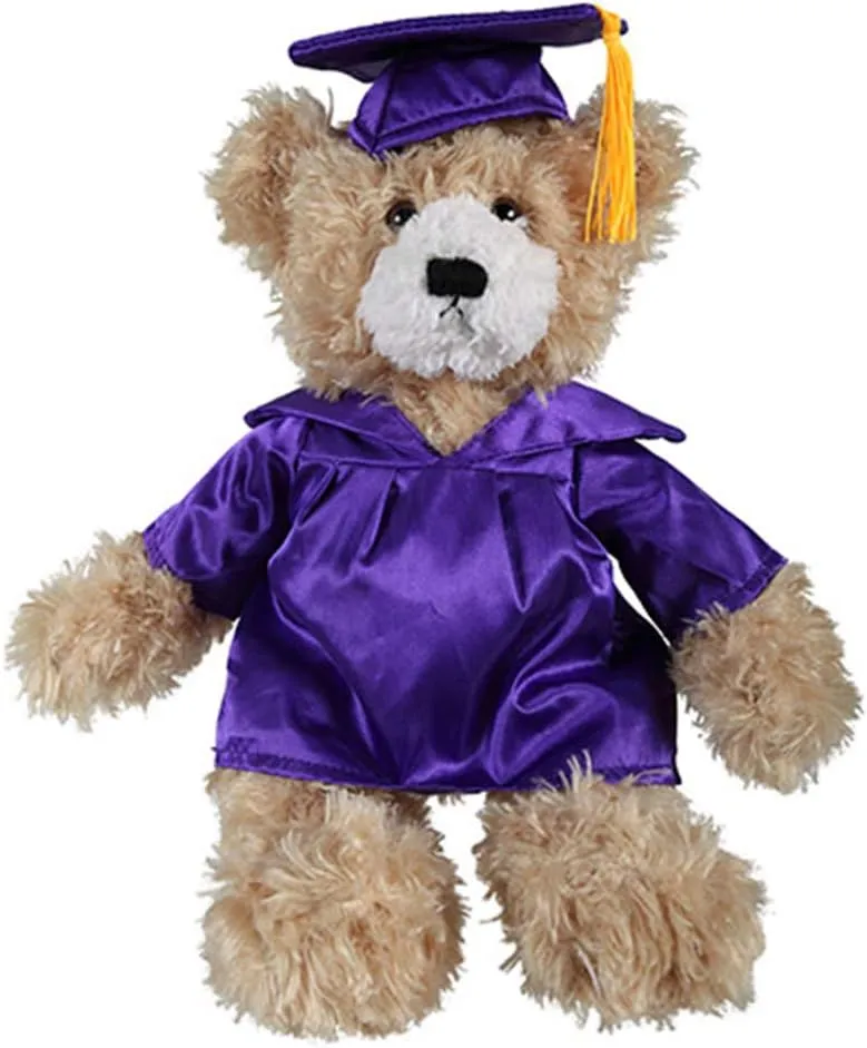 Plushland Beige Brandon Custom Plush Stuffed Animal Teddy Bear Toys for Graduation Day, Personalized Text, Name or School Logo on Gown, Best for Any Grad School Kids 12 Inch (Beige-Purple)