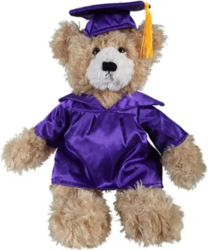 Plushland Beige Brandon Custom Plush Stuffed Animal Teddy Bear Toys for Graduation Day, Personalized Text, Name or School Logo on Gown, Best for Any Grad School Kids 12 Inch (Beige-Purple)