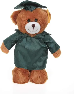 Plushland Brown Bear Plush Stuffed Animal Toys Present Gifts for Graduation Day, Personalized Text, Name or Your School Logo on Gown, Best for Any Grad School Kids 12 Inches(Forest Green Cap and Gown)