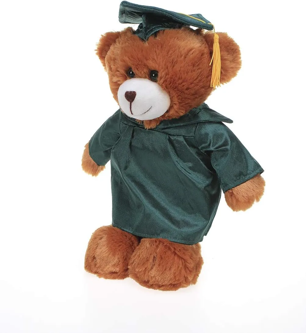 Plushland Brown Bear Plush Stuffed Animal Toys Present Gifts for Graduation Day, Personalized Text, Name or Your School Logo on Gown, Best for Any Grad School Kids 12 Inches(Forest Green Cap and Gown)
