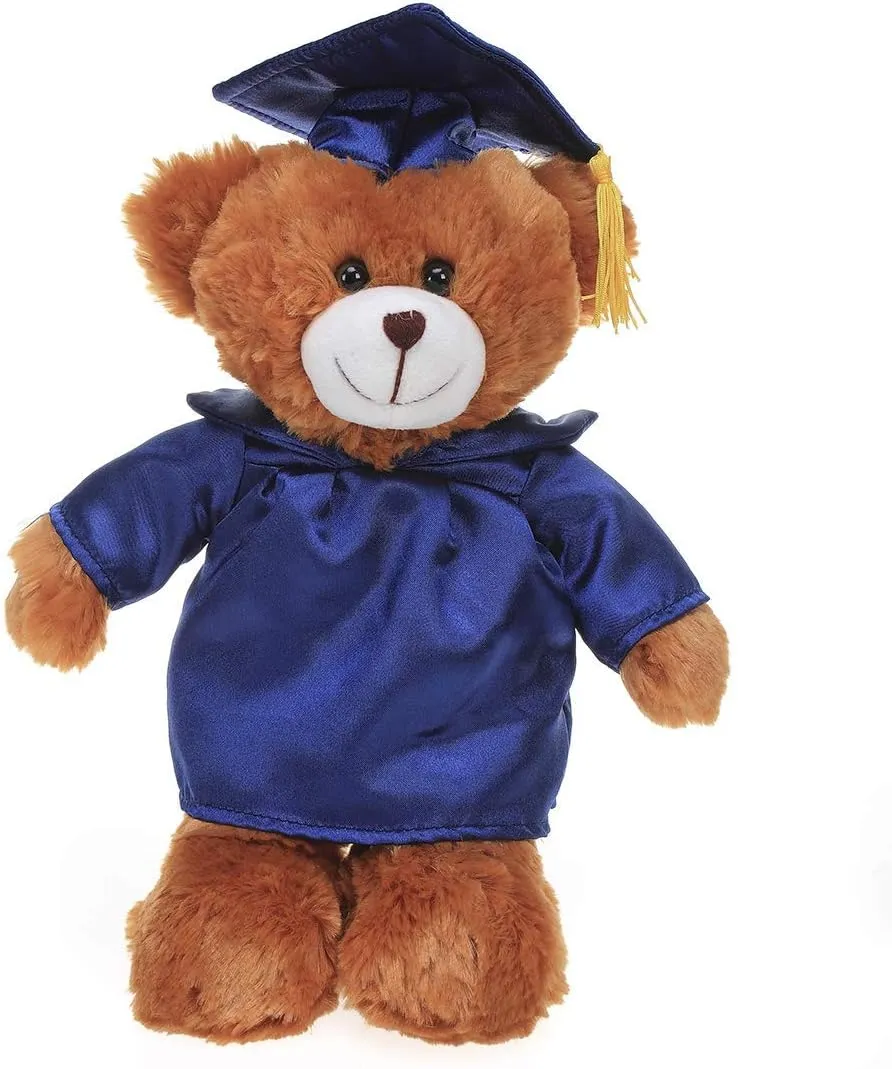 Plushland Brown Bear Plush Stuffed Animal Toys Present Gifts for Graduation Day, Personalized Text, Name or Your School Logo on Gown, Best for Any Grad School Kids 12 Inches(New Navy Cap and Gown)