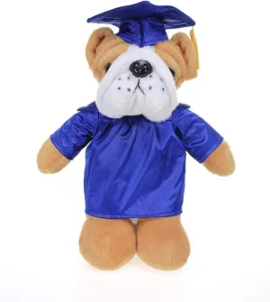Plushland Bulldog Plush Stuffed Animal Toys Present Gifts for Graduation Day, Personalized Text, Name or Your School Logo on Gown, Best for Any Grad School Kids 12 Inches(Royal Cap and Gown)
