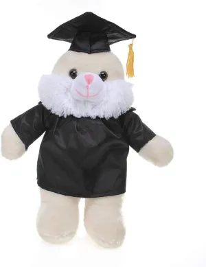 Plushland Bunny Plush Stuffed Animal Toys Present Gifts for Graduation Day, Personalized Text, Name or Your School Logo on Gown, Best for Any Grad School Kids 12 Inches(Black Cap and Gown)
