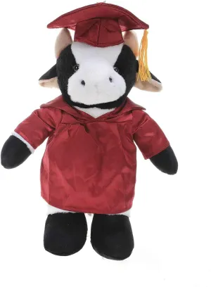Plushland Cow Plush Stuffed Animal Toys Present Gifts for Graduation Day, Personalized Text, Name or Your School Logo on Gown, Best for Any Grad School Kids 12 Inch (Red Cap and Gown)