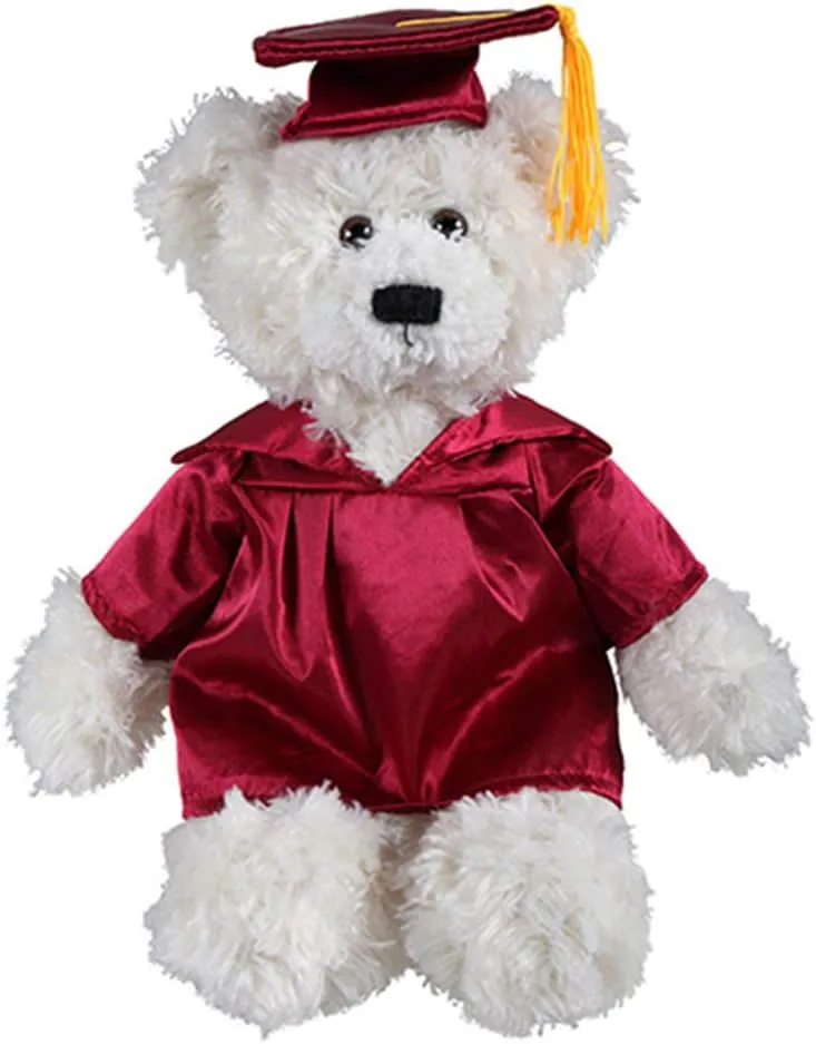 Plushland Cream Brandon Custom Plush Stuffed Animal Teddy Bear Toys for Graduation Day, Personalized Text, Name or School Logo on Gown, Best for Any Grad Kids 12 Inch (Cream-Maroon)
