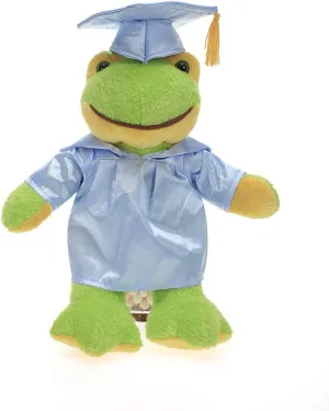 Plushland Frog Plush Stuffed Animal Toys Present Gifts for Graduation Day, Personalized Text, Name or Your School Logo on Gown, Best for Any Grad School Kids 12 Inches(Powder Blue Cap and Gown)