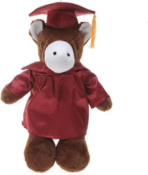 Plushland Horse Plush Stuffed Animal Toys Present Gifts for Graduation Day, Personalized Text, Name or Your School Logo on Gown, Best for Any Grad School Kids 12 Inches(Red Cap and Gown)