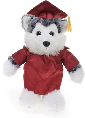 Plushland Husky Plush Stuffed Animal Toys Present Gifts for Graduation Day, Personalized Text, Name or Your School Logo on Gown, Best for Any Grad School Kids 12 Inches(Red Cap and Gown)
