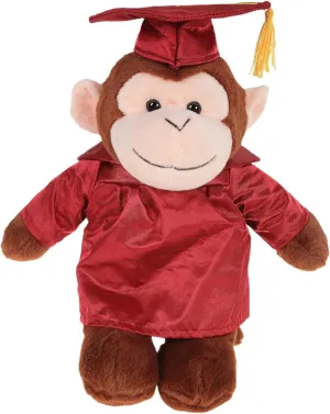 Plushland Monkey Plush Stuffed Animal Toys Present Gifts for Graduation Day, Personalized Text, Name or Your School Logo on Gown, Best for Any Grad School Kids 12 Inches (Maroon)