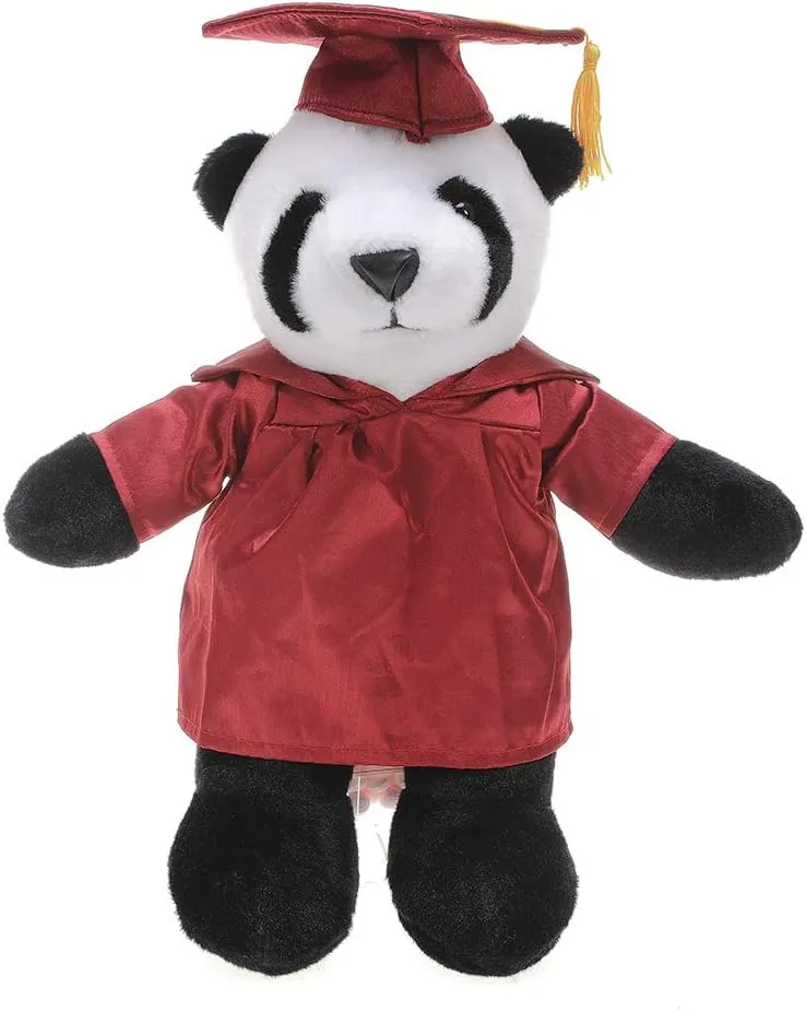 Plushland Panda Plush Stuffed Animal Toys Present Gifts for Graduation Day, Personalized Text, Name or Your School Logo on Gown, Best for Any Grad School Kids 12 Inches(Red Cap and Gown)