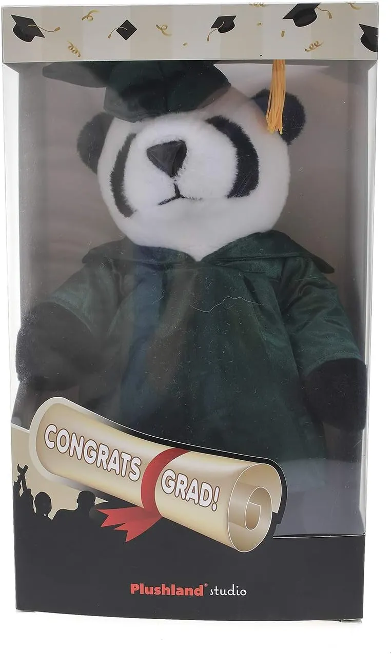 Plushland Panda Plush Stuffed Animal Toys Present Gifts for Graduation Day, Personalized Text, Name or Your School Logo on Gown, Best for Any Grad School Kids 12 Inches(Red Cap and Gown)