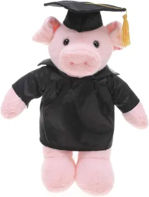 Plushland Pig Plush Stuffed Animal Toys Present Gifts for Graduation Day, Personalized Text, Name or Your School Logo on Gown, Best for Any Grad School Kids 12 Inches(Black Cap and Gown)
