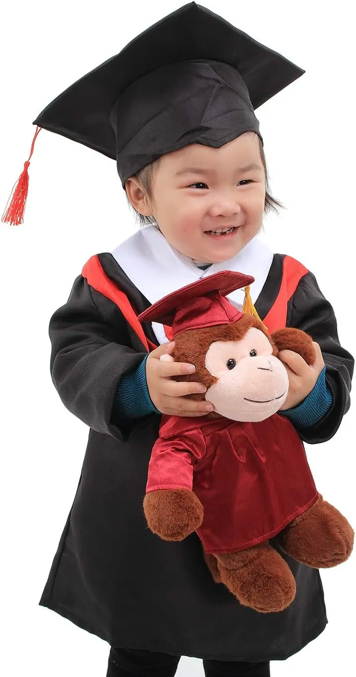 Plushland Pug Plush Stuffed Animal Toys Present Gifts for Graduation Day, Personalized Text, Name or Your School Logo on Gown, Best for Any Grad School Kids 12 Inches(Maroon Cap and Gown)