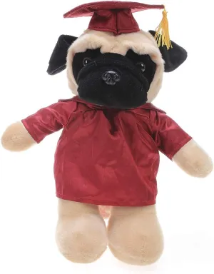 Plushland Pug Plush Stuffed Animal Toys Present Gifts for Graduation Day, Personalized Text, Name or Your School Logo on Gown, Best for Any Grad School Kids 12 Inches(Maroon Cap and Gown)