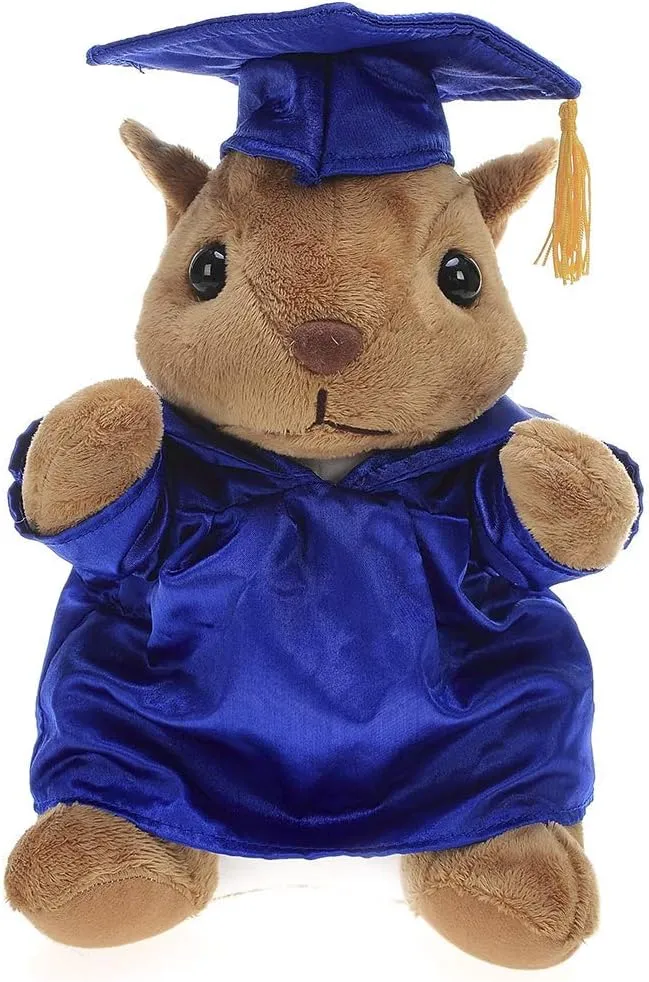 Plushland Squirrel Plush Stuffed Animal Toys Present Gifts for Graduation Day, Personalized Text, Name or Your School Logo on Gown, Best for Any Grad School Kids 12 Inches(New Royal Cap and Gown)
