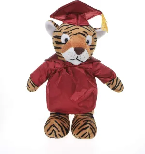 Plushland Tiger Plush Stuffed Animal Toys Present Gifts for Graduation Day, Personalized Text, Name or Your School Logo on Gown, Best for Any Grad School Kids 12 Inches(Maroon Cap and Gown)