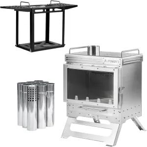 POMOLY Camping Tent Stove Dweller Max 2.0 Wood Burning Stove and Stove Frame Base