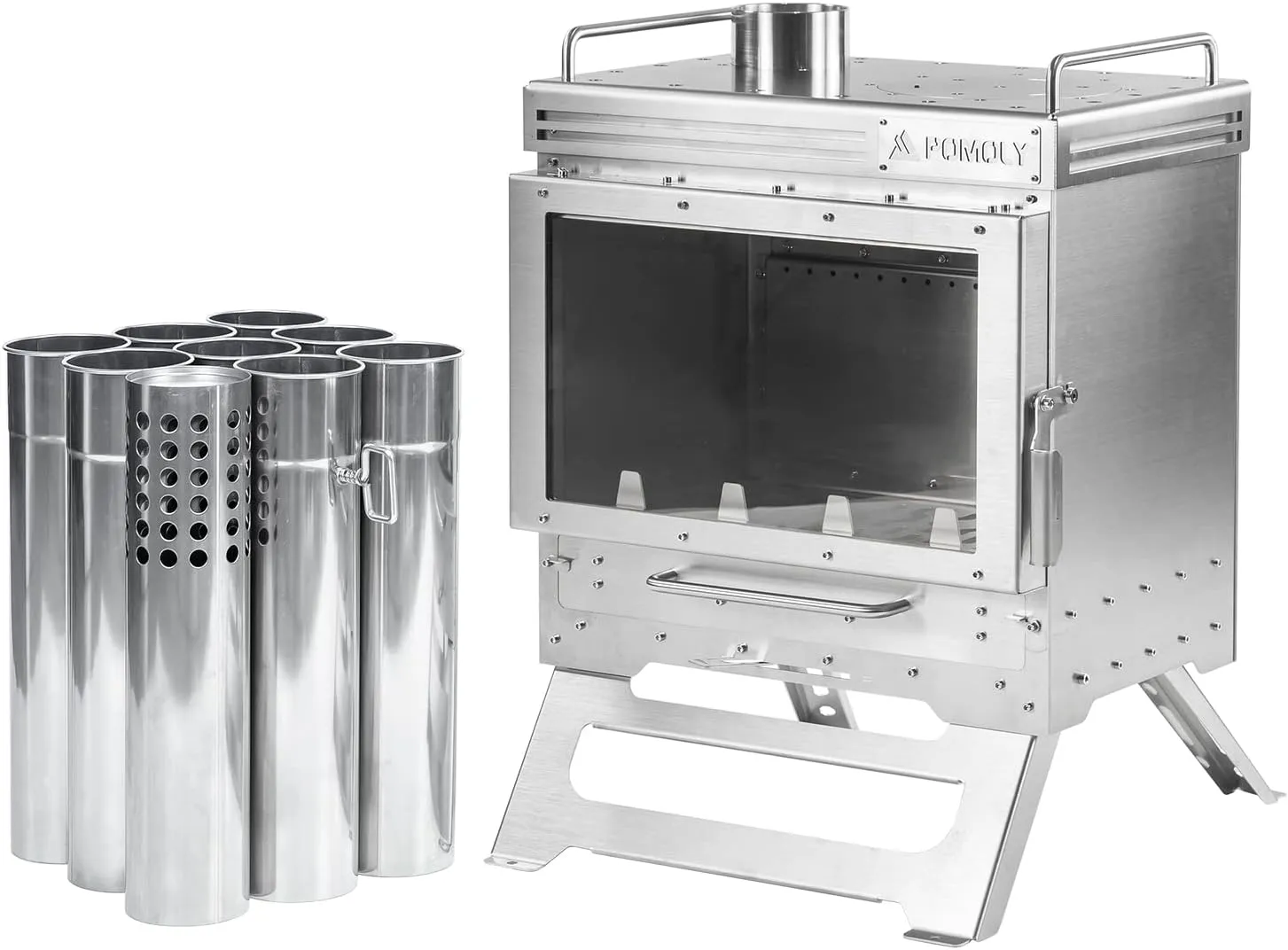 POMOLY Camping Tent Stove Wood Stove, Dweller Max 2.0 Stainless Steel Wood Burning Stove for Hiking, Cooking, Heating