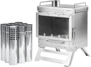 POMOLY Camping Tent Stove Wood Stove, Dweller Max 2.0 Stainless Steel Wood Burning Stove for Hiking, Cooking, Heating