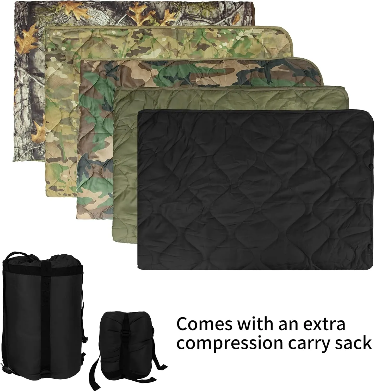 Poncho Liner Military Insulation Blanket Camo with Compression Carry Bag for Outdoors Hiking Jungle Hunting Gear
