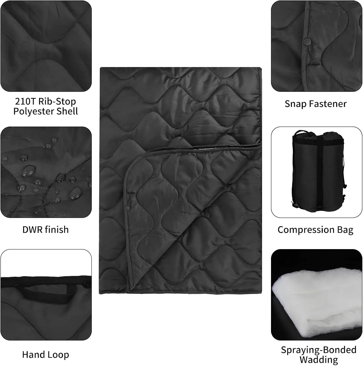 Poncho Liner Military Insulation Blanket Camo with Compression Carry Bag for Outdoors Hiking Jungle Hunting Gear