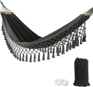 Portable Camping Hammock, Hammock Swing with Tree Straps & Carry Pouch for Travel Backpacking Beach Backyard (Dark Gray)