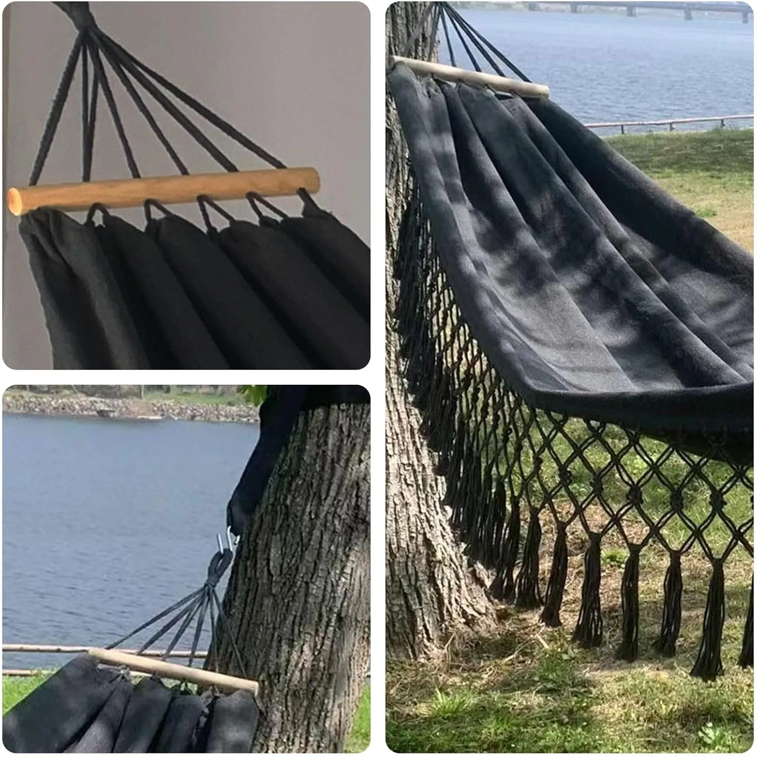 Portable Camping Hammock, Hammock Swing with Tree Straps & Carry Pouch for Travel Backpacking Beach Backyard (Dark Gray)