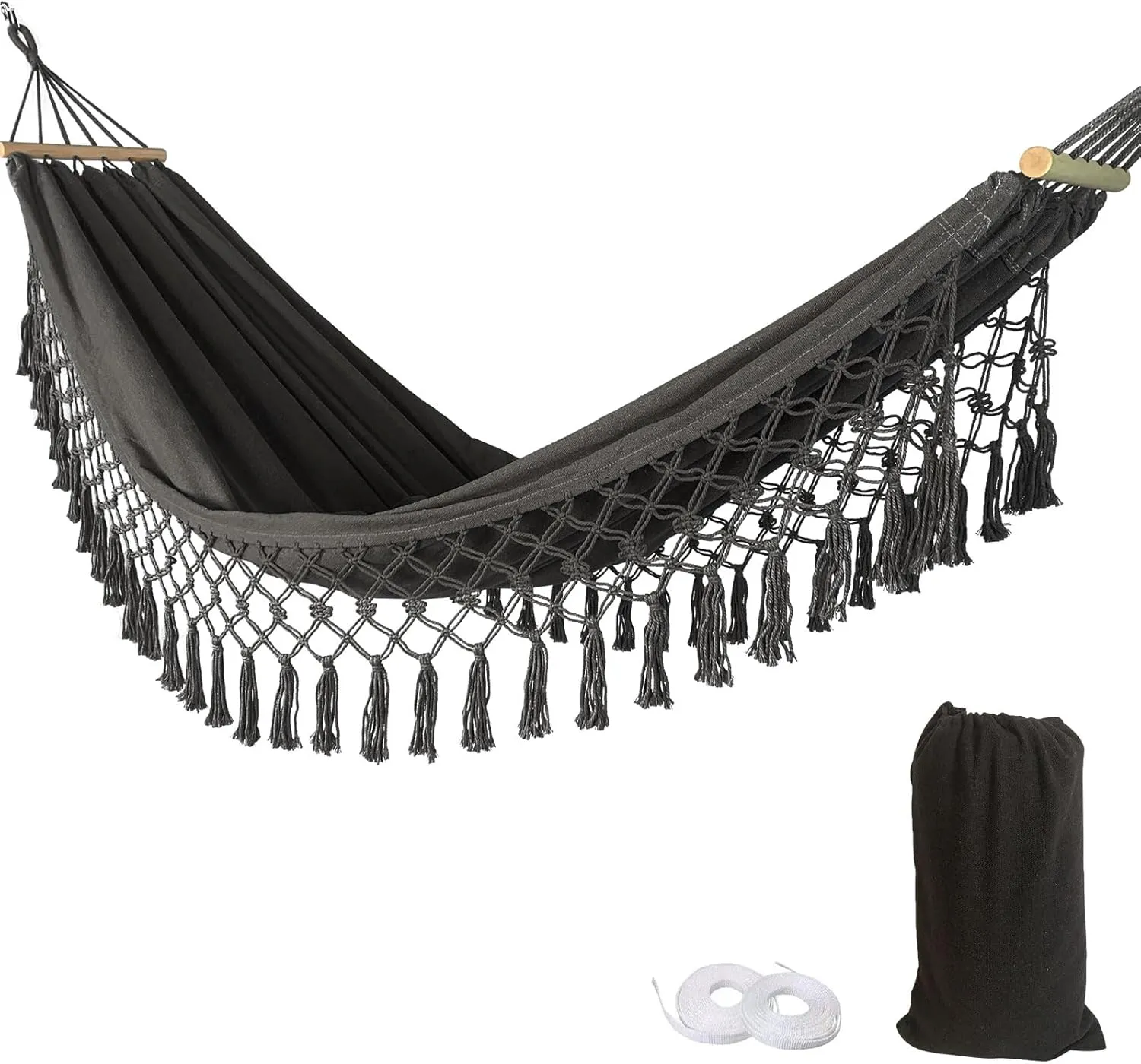 Portable Camping Hammock, Hammock Swing with Tree Straps & Carry Pouch for Travel Backpacking Beach Backyard (Dark Gray)