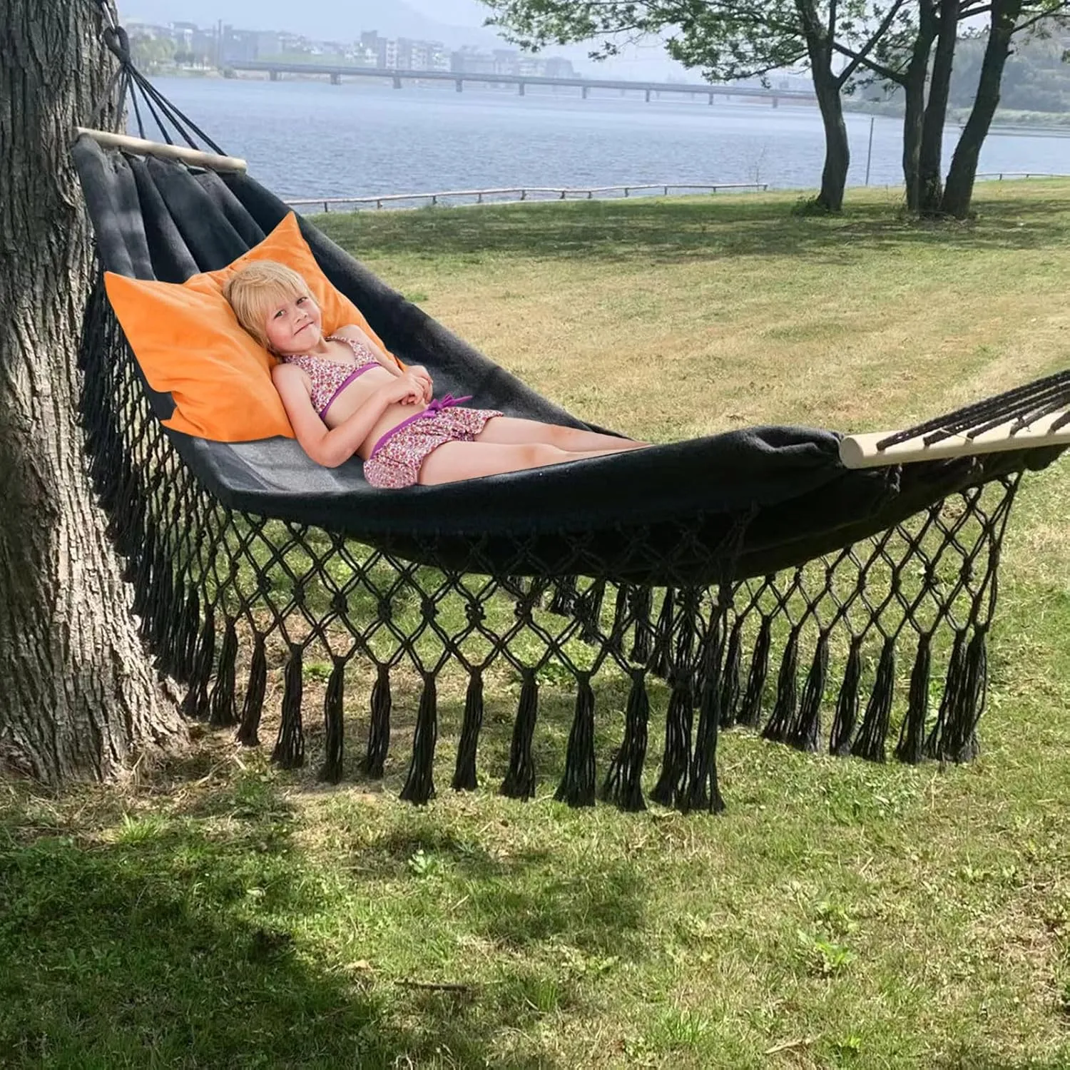 Portable Camping Hammock, Hammock Swing with Tree Straps & Carry Pouch for Travel Backpacking Beach Backyard (Dark Gray)