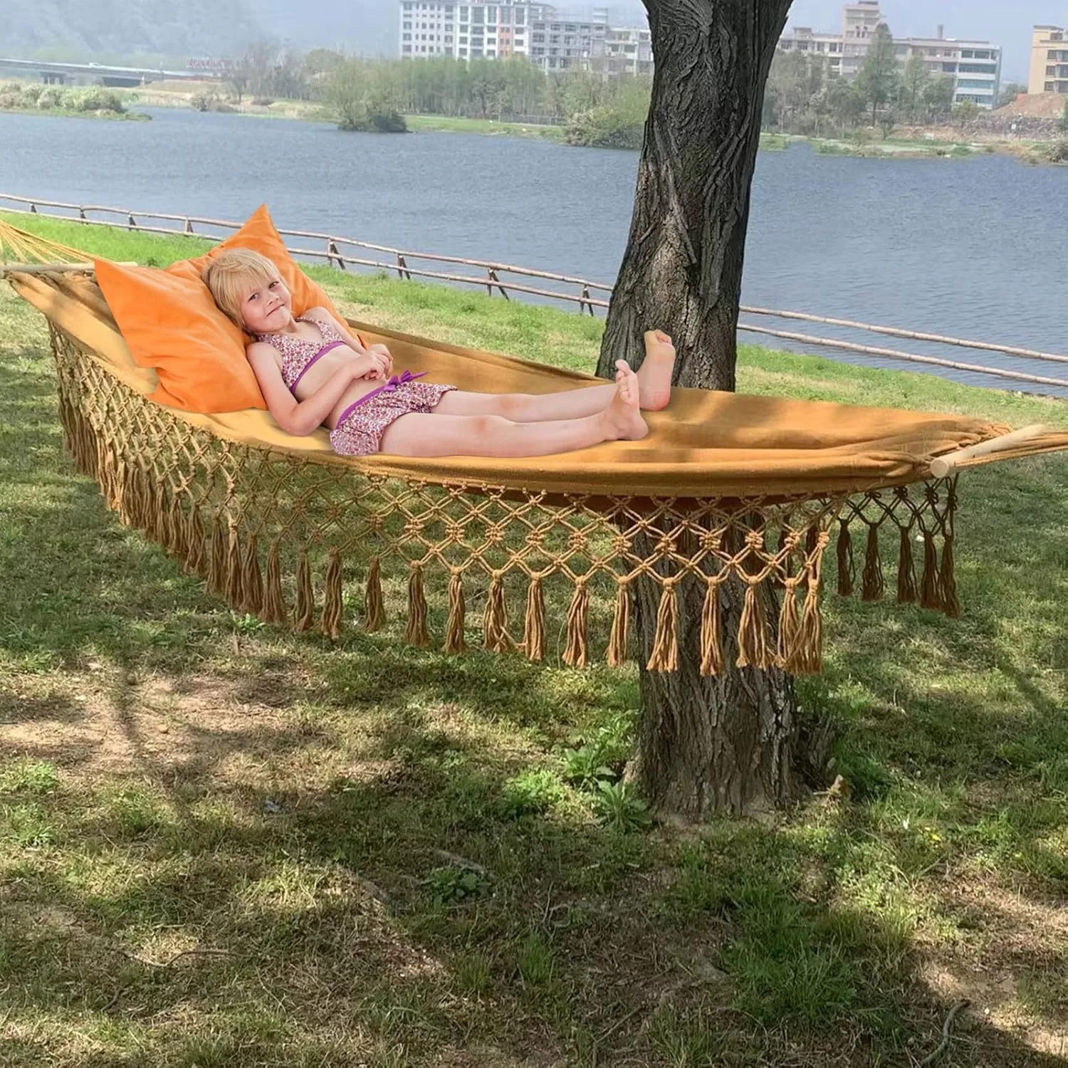 Portable Camping Hammock, Hammock Swing with Tree Straps & Carry Pouch for Travel Backpacking Beach Backyard (Yellow)
