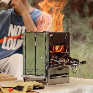 Portable Outdoor Wood Burning Stove, Camping Tent Stove with Storage Bag Stable Bracket Thicked Stainless Steel Material Detachable Foldable Design, for Keeping Warm Cooking