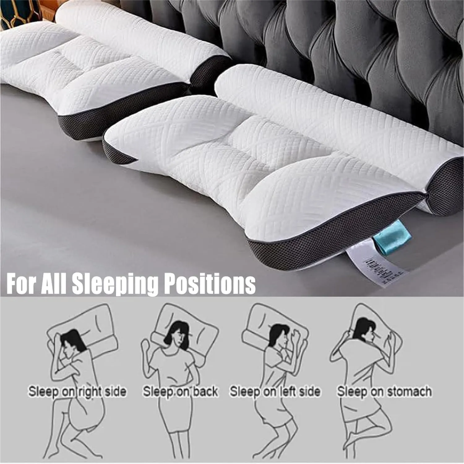 Poshzon Pillow,Sumoze Pillow,Poshzon Ergonomic Goose Down Pillow,Cervical Support Goose Down Pillow,Ergonomic Goose Down Pillows for Sleeping (Grey)