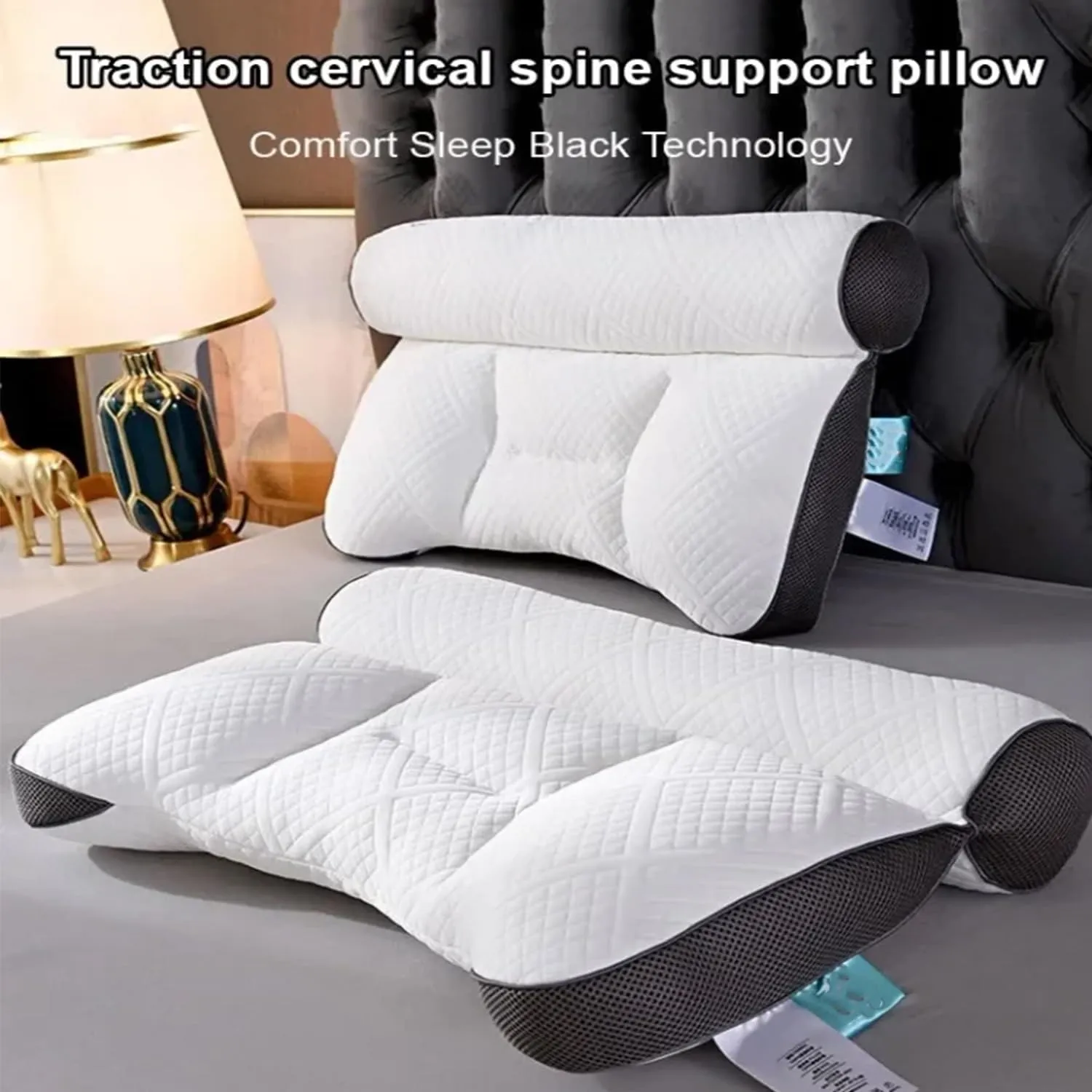 Poshzon Pillow,Sumoze Pillow,Poshzon Ergonomic Goose Down Pillow,Cervical Support Goose Down Pillow,Ergonomic Goose Down Pillows for Sleeping (Grey)