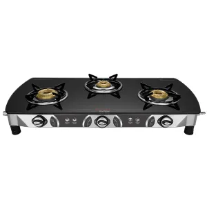 Preethi Blu Flame Glass Top 3 Burner Gas Stove, Manual Ignition