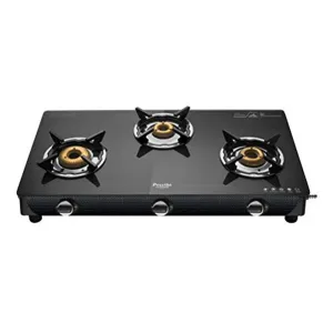 Preethi Valentino Glass Top 3 Burner Gas Stove, Manual Ignition