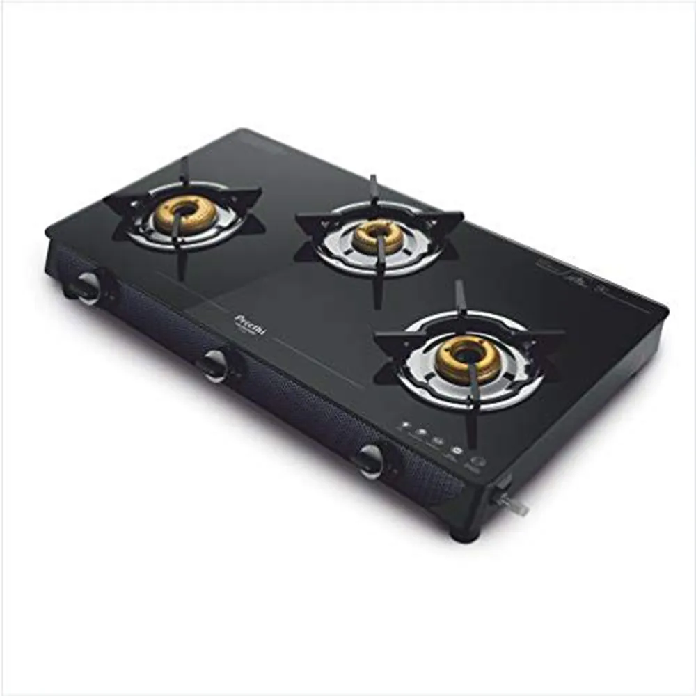 Preethi Valentino Glass Top 3 Burner Gas Stove, Manual Ignition