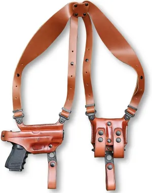 Premium Leather Horizontal Shoulder Holster System with Double Magazine Carrier for Sigg P320 X-Carry 9mm 3.9" Barrel, Right Hand Draw, Brown Color #1394#