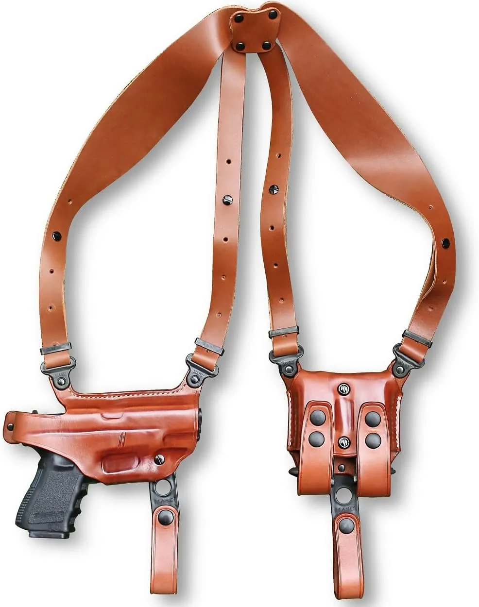 Premium Leather Horizontal Shoulder Holster System with Double Magazine Carrier for Sigg P320 X-Carry 9mm 3.9" Barrel, Right Hand Draw, Brown Color #1394#