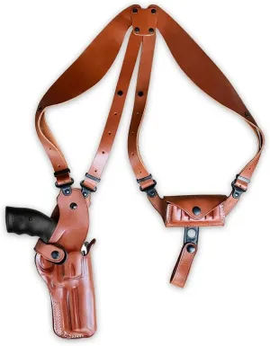 Premium Leather Vertical Shoulder Holster System with Bullet Carrier, Smith Wesson N-Frame Model 29/629 Standard Barrel 44 Mag 4''BBL, R/H Draw, Brown Color #1259#