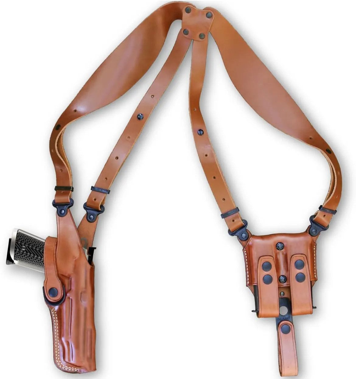Premium Leather Vertical Shoulder Holster System with Double Magazine Carrier for Sigg 1911 45ACP Nitron with Rail 5’’BBL, Right Hand Draw, Brown Color #1219#