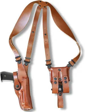 Premium Leather Vertical Shoulder Holster System with Double Magazine Carrier for Sigg P320 Nitron Carry 9mm 3.9''BBL, Right Hand Draw, Brown Color #1328#